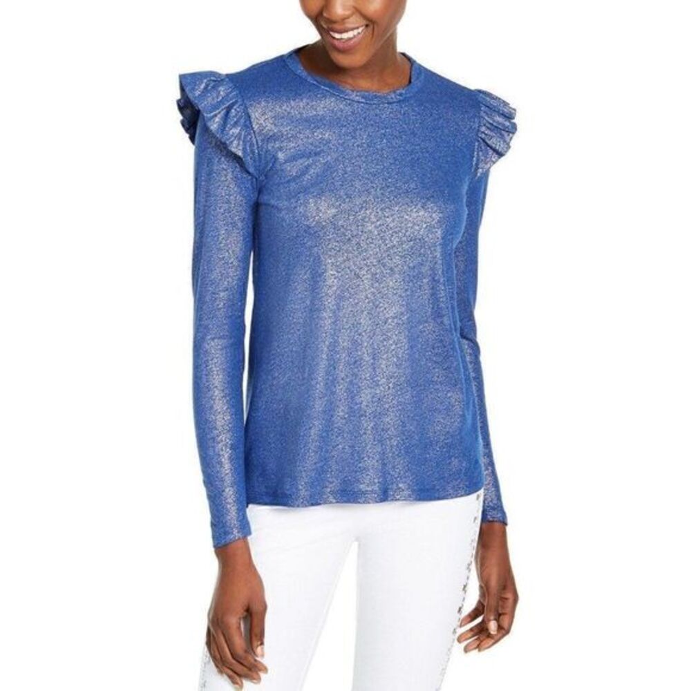 ‎Michael Kors NWOT Blue/Silver Metallic Blouse Top